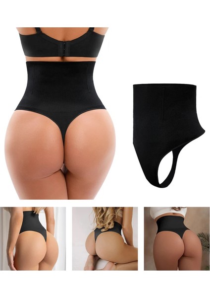 Dikişsiz Yüksek Bel Kayma Yapmaz Toparlayıcı Kadın String Tanga Korse Siyah fırsatları