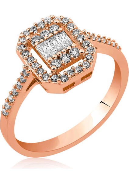 Gümüş Baget Kesim Rose Bayan Yüzük