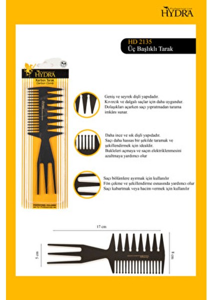 Karbon Tarak HD-2135 Saçlar için Uygun Dayanıklı ve Hafif 1 Adet fiyatları