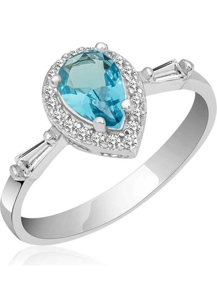 Gümüş Turkuaz Damla Taşlı Kadın Yüzük