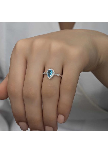 Gümüş Turkuaz Damla Taşlı Kadın Yüzük fiyatları