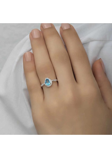 Gümüş Turkuaz Damla Taşlı Kadın Yüzük indirimleri