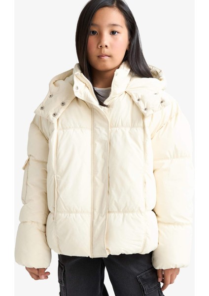 Kız Çocuk Kapüşonlu Fermuarlı Şişme Mont E9979A825AU