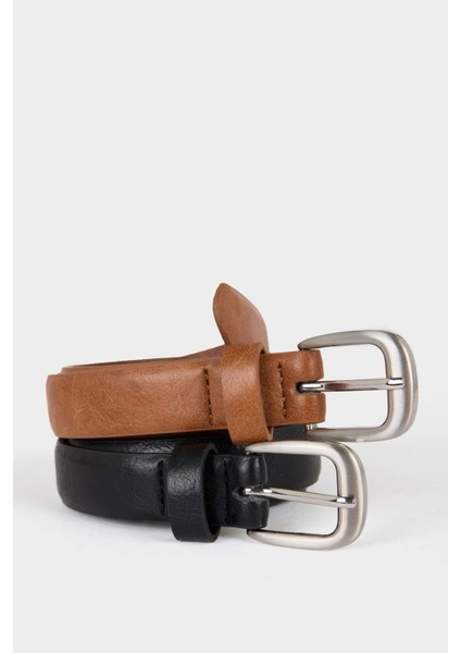 Kadın Suni Deri 2'li Günlük Kemer F3355AXNS