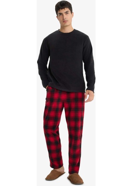 Pijama Takımı Regular Fit Polar Uzun Kollu Üst Ekose Desenli Uzun Alt F4561AX25WN fiyatları