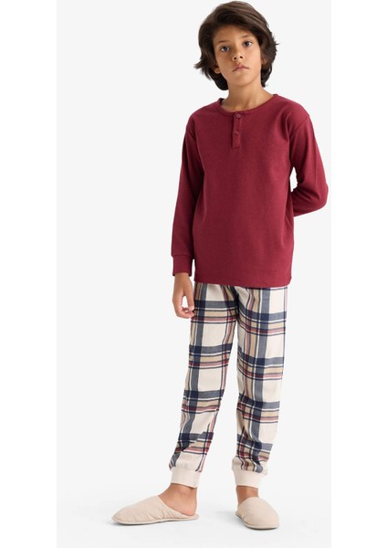 Erkek Çocuk Pijama Takımı Waffle Uzun Kollu Üst Kareli Uzun Alt F1895A825AU fiyatları