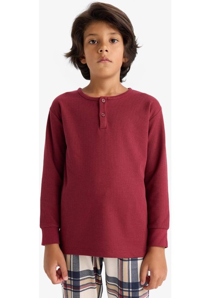 Erkek Çocuk Pijama Takımı Waffle Uzun Kollu Üst Kareli Uzun Alt F1895A825AU modelleri