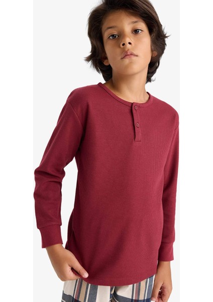 Erkek Çocuk Pijama Takımı Waffle Uzun Kollu Üst Kareli Uzun Alt F1895A825AU fırsatları