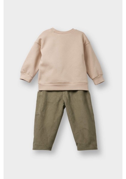 Erkek Bebek 2'li Takım Kadife Baskılı Sweatshirt Pantolon F7594A525WN fırsatları
