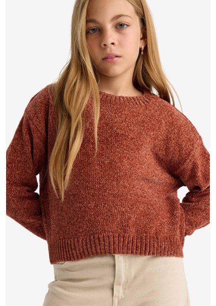 Kız Çocuk Bisiklet Yaka Şönil Triko Kazak F2619A825WN