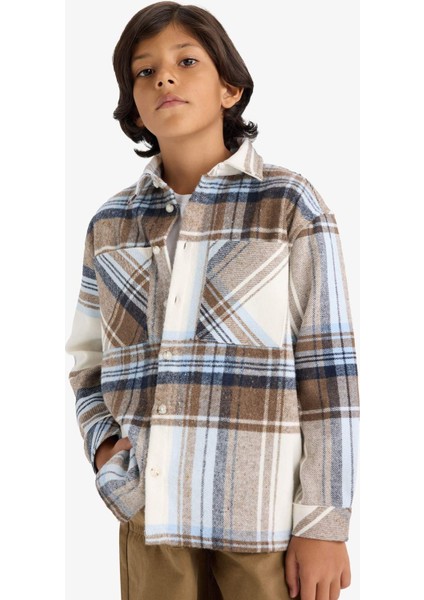 Erkek Çocuk Oversize Geniş Kalıp Polo Yaka Flanel Uzun Kollu Gömlek F4097A825WN modelleri