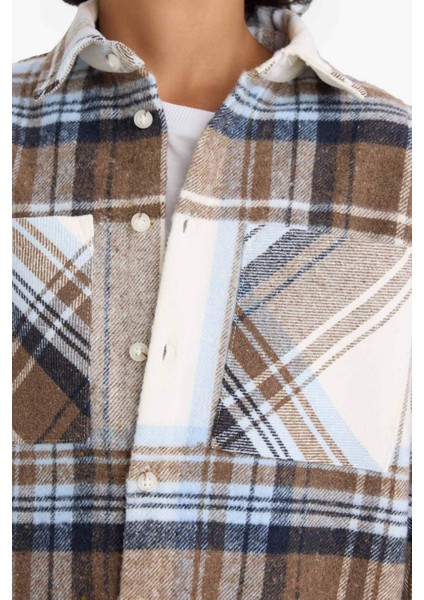 Erkek Çocuk Oversize Geniş Kalıp Polo Yaka Flanel Uzun Kollu Gömlek F4097A825WN fırsatları