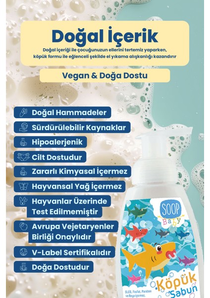 Bebek Köpük Sabun Pudra Kokulu Shark 300 ML | Vegan Hipoalerjenik | Eğlenceli Köpük Form fiyatları