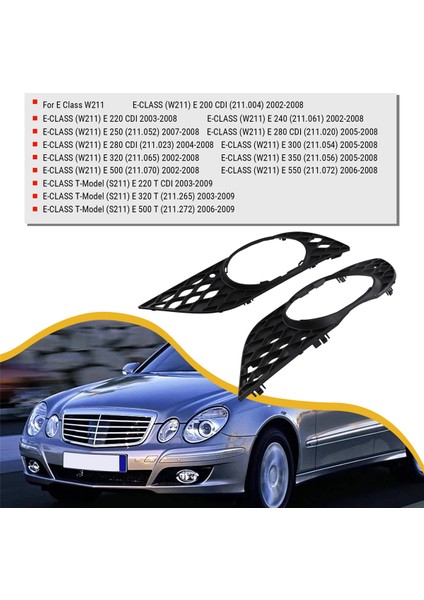 Mercedes Benz E Sınıfı W211 2006-2009 Ön Tampon Sis Fark Çerçevesi Sis Lambası Izgara Izgara 2118850522, 2118850622 (Yurt Dışından) indirimleri