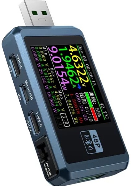 Fnırsı FNB48P USB Test Cihazı, Voltmetre, Tip-C Algılama Tetikleyici Pil Kapasite Test Cihazı FNB48P Bluetooth Sürümlü (Mavi) (Yurt Dışından)