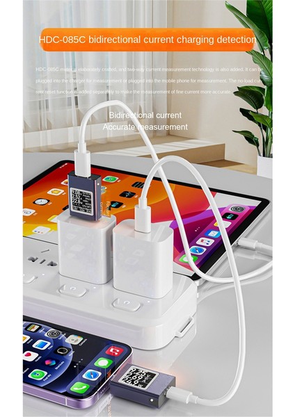 Hidans Tip-C Test Cihazı HDC-085C Dc 4.5-50V 0-12A Pd3.1 Çok Functurm Dijital Ekran Test Cihazı Dc Voltaj Akım Güç Ölçer (Yurt Dışından)