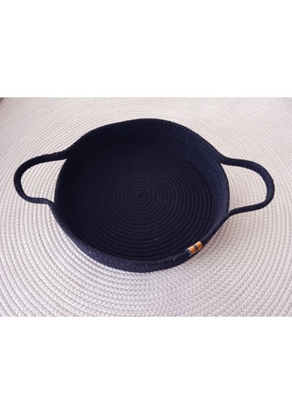 LİFE FOR YOU 2 ADET TEPSİ SEPET (42CM Sap Dahil) SİYAH HASIR Jüt Düzenleyici