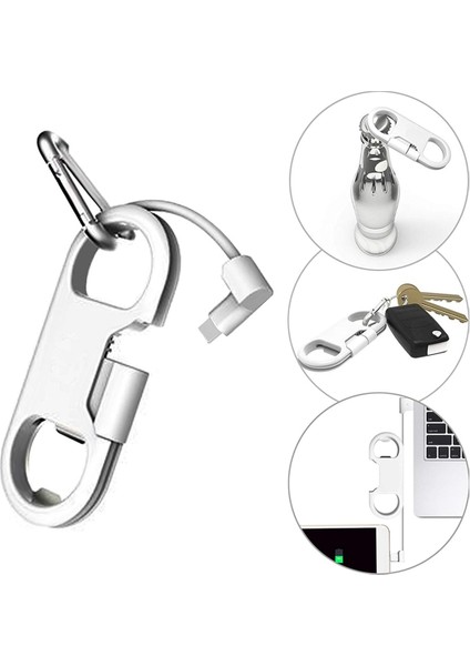 Şarj Kablosu + Anahtarlık + Alüminyum Karabina Taşınabilir Çok Fonksiyonlu Anahtarlık USB Şarj Kablosu Kısa Kablo (Yurt Dışından) fiyatları
