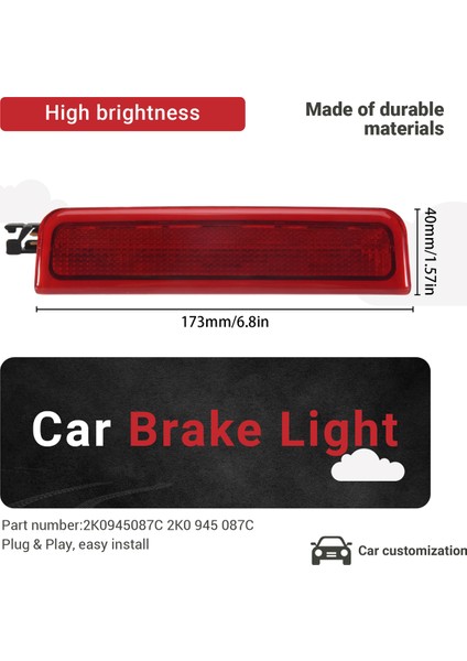 2004-2015 Için Caddy LED Üçüncü Merkez Üçüncü Merkez Yüksek Seviye Arka Fren Işık Lambası 2K0945087C (Yurt Dışından) fırsatları
