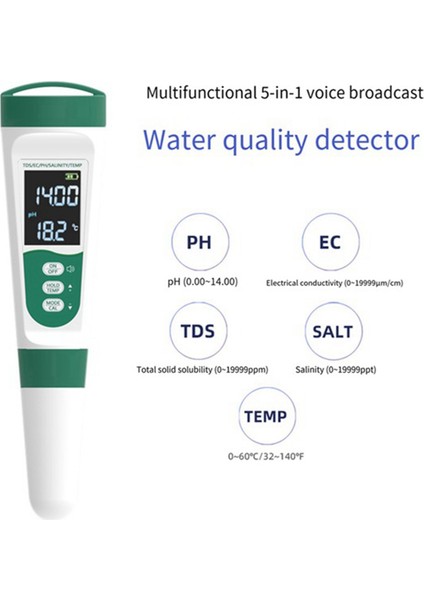 5-1 Arada Su Kalitesi Test Kalemi Ses Modeli Ec Asitlik Ph Metre Tds Tuzluluk Metre Su Kalitesi Test Cihazı (Yurt Dışından) fırsatları