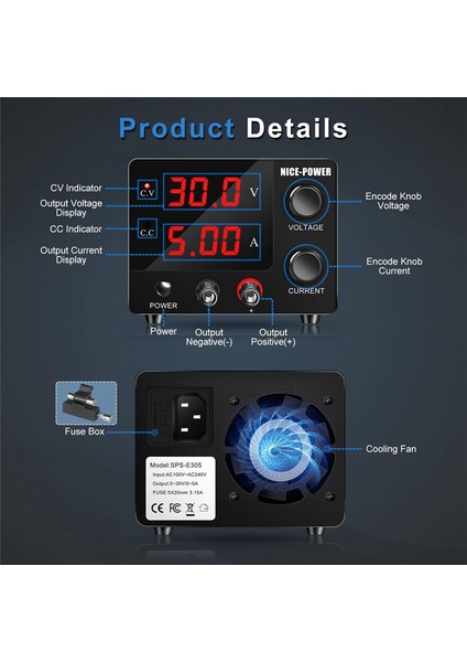 Nice Power Dc Güç Kaynağı Değişkeni, 30V 5A Kodlayıcı ile Düzenlenebilir Düzenlenmiş Güç Kaynağı, LED Ekran Ab Fişi (Yurt Dışından) indirimleri