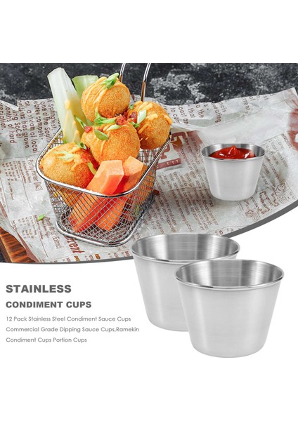 12'li Paket Paslanmaz Çelik Sos Kapları, Ticari Sınıf Sos Kapları, Ramekin Sos Kapları ve Porsiyon Kapları (Yurt Dışından) fırsatları