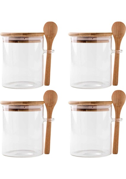 Kapaklı ve Kaşıklı 4'lü Gece Boyu Yulaf Cam Kapları, Çay Demlemek Için Kaşıklı ve Kapaklı Cam Kavanozlar (Yurt Dışından)