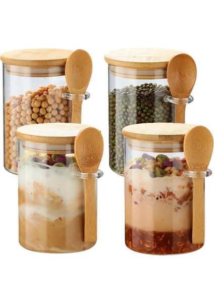 Kapaklı ve Kaşıklı 4'lü Gece Boyu Yulaf Cam Kapları, Çay Demlemek Için Kaşıklı ve Kapaklı Cam Kavanozlar (Yurt Dışından) indirimleri