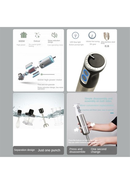 Daldırma El Blenderi 5'i 1 Arada 600W Elektrikli Blender El Tipi Çubuk Mikser Emülsiyon Blenderlar Mutfak Smoothie'si Için Ab Fişi (Yurt Dışından)