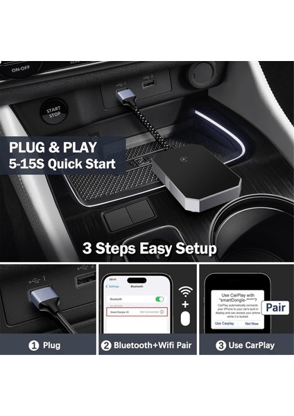 Kablosuz Carplay Adaptörü Carplay Kablosuz Adaptörü Kablolu Dönüştürün Kablosuz 2024 Yükseltme Takımı ve Oynat (Yurt Dışından) modelleri
