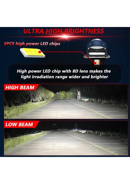 3 Inç LED Ampuller Beyaz 6000K Araba Projektör Lens Bi-Xenon Yüksek Düşük Kirişli Sis Lambaları H4 H7 9005 9006 9-16V (Yurt Dışından)