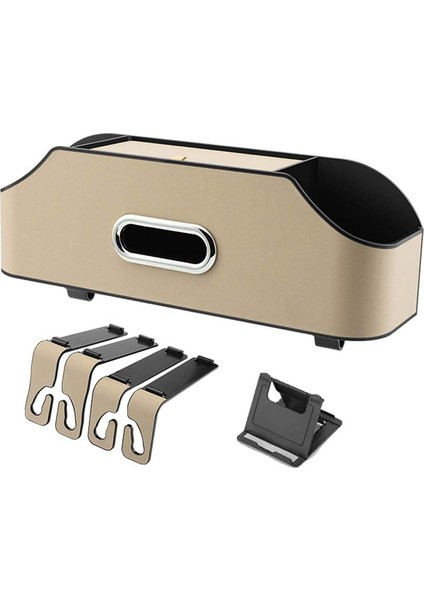 2 Içecek Fincanı, Cep Telefonu Tutucuları, Kancalar ve Doku Kutusu Aksesuarları ile Araba Başlığı Arka Koltuk Organizatörü - Bej (Yurt Dışından)