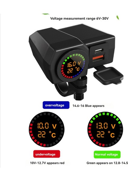 USB Socket Motosiklet Gideri ve Arka Ayna Su Geçirmez Hızlı Şarj Cihazı Telefon Güç Adaptörü Dijital Voltmetre Termometresi (Yurt Dışından) fırsatları