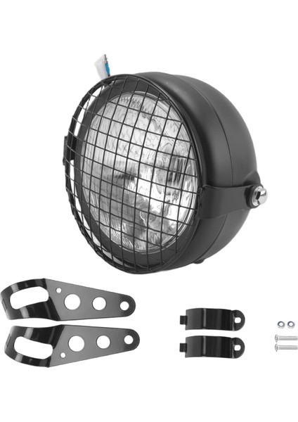 Retro Vintage Motorcycle Universal Yan Mount 35W 6.5 Inç Şeffaf Far Cafe Racer ile Grille + Braket Kiti (Yurt Dışından)