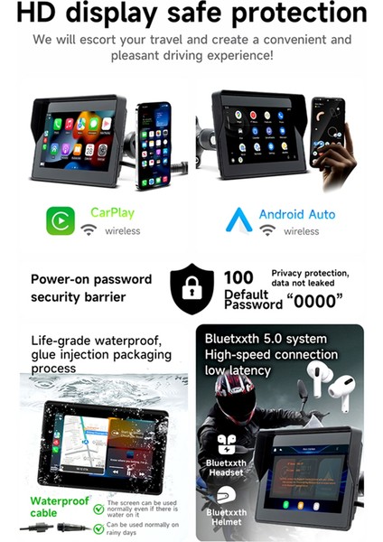 Taşınabilir Kablosuz Motosiklet Carplay &amp; Android Otomatik Ekran, Motosiklet Navigasyon Sistemi, 5in Dokunmatik Ekranlı Mp5 Oyuncu (Yurt Dışından) modelleri