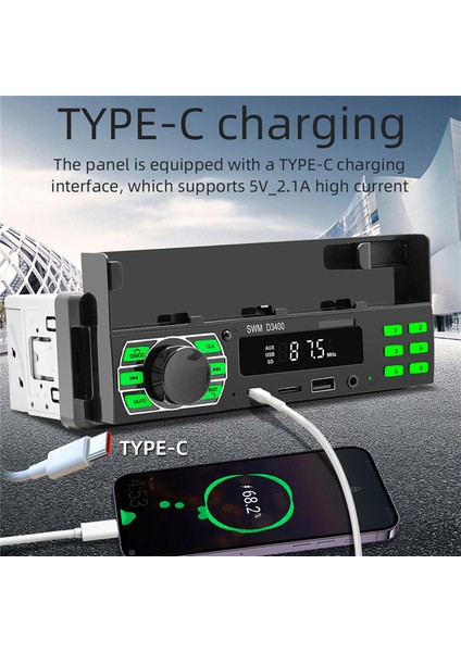 Araba Radyosu Bluetooth 1 Dın Mp3 Çalar Handsfree A2DP Tip C USB Tf Aux Telefon Tutucu Ses Sistemi Baş Birimi (Yurt Dışından) modelleri