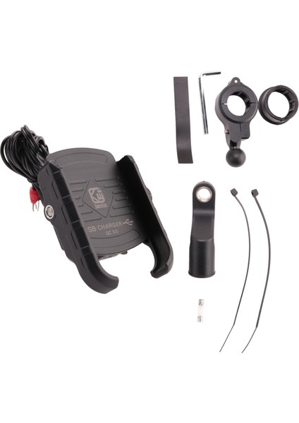 Kewiq Qc3.0 USB Hızlı Şarj Alüminyum Alaşım Motosiklet Telefon Tutucusu USB Şarj Cihazı 360 Derece Döndür Motosiklet Mepyon Telefon Tutucu Montaj (Yurt Dışından)
