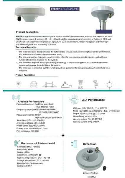 AN106 Insansız Araç Yüksek Hassas Drone Ölçümü Tam Frekanslı Rtk Anten Yeni Küçük Kahkon Gnss L1 L2 L5 (Yurt Dışından) indirimleri
