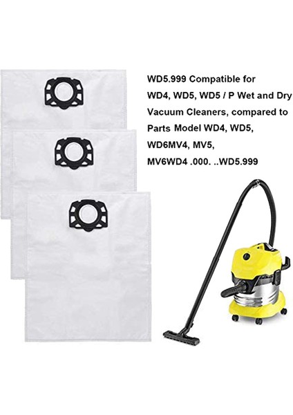Karcher Wd4, Wd5 ve Wd6 Islak ve Kuru Çok Amaçlı Elektrikli Süpürge Için 12 Elektrikli Süpürge Torbası + 1 Düz Katlı Filtre (Yurt Dışından) modelleri