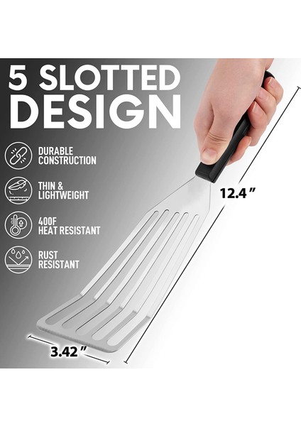 12,4 Inç Balık Spatulası - Eğimli Baş Tasarımına Sahip Yuvalı Balık Çevirme Spatulası - Dayanıklı ve Hafif Ince Metal Spatula (Yurt Dışından) indirimleri