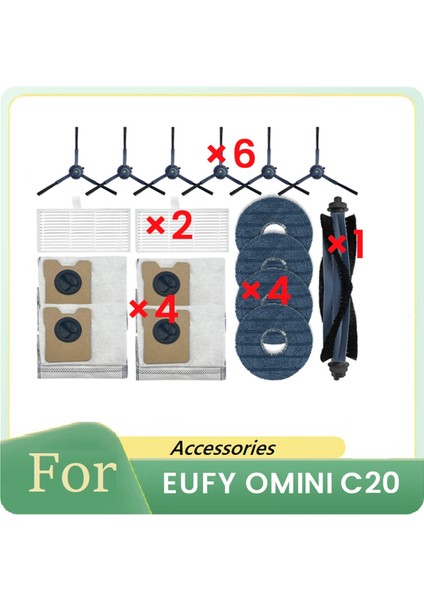 Eufy Omni C20 Süpürme Robotu Aksesuarları Temizleyici Parçaları Yedek Ana Yan Fırça Paspas Filtre Seti Toz Torbası Için 15 Adet (Yurt Dışından)