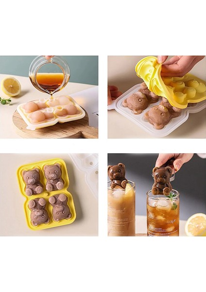Yeni Dört Izgaralı Ayı Buz Kalıbı Silikon Buz Kalıbı Ev Yapımı Dondurma Popsicle Dondurulmuş Buz Topu Buz Kalıbı Sarı (Yurt Dışından) fırsatları