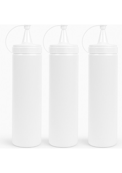 Kapaklı Sosluk, Ketçaplık – Sıkma Tip Yağdanlık ve Sos Şişesi Seti Plastik Beyaz 3 Adet )