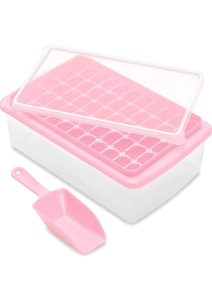 Kapaklı ve Saklama Hazneli Buz Küpü Tepsisi, Dökülmeye Karşı Dayanıklı Kapaklı, Kaplı, Kepçeli, Pembe, Kolay Çıkarılabilir 55 Buz Tepsisi (Yurt Dışından)