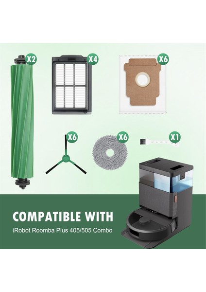 Irobot Roomba Plus 405 COMBO/505 Combo Robot Süpürge Için Aksesuar Seti, Ana Fırçalar, Toz Torbaları ve Paspas Pedleri Dahil (Yurt Dışından) fiyatları