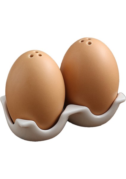 Seramik Tuz ve Biberlik Seti, Karton Tasarımlı Tutma Standlı Mini Kahverengi Yumurta Şeklinde Tuzluklar (Yurt Dışından)