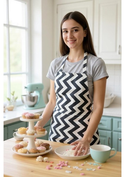 Zikzak Desenli Mutfak Önlüğü