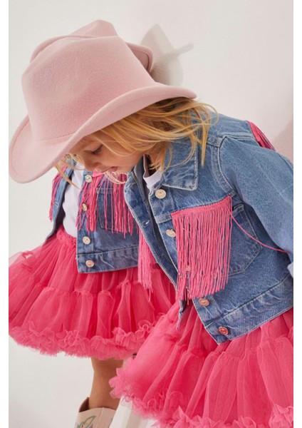 Püskül Detaylı Lot Ceketli Tütülü Kız Çocuk 2 li takım - Pembe indirimleri