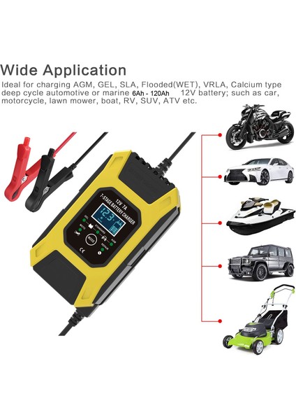 Foxsur 12V 7A 7 Aşamalı Darbe Pil Şarjı Efb Jel Islak Agm Araba Motosiklet Pil Şarj Cihazı (Ab Fişi) (Yurt Dışından) modelleri