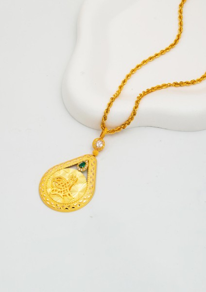 Işıltılı Tuğra 14 Ayar Altın Kolye modelleri